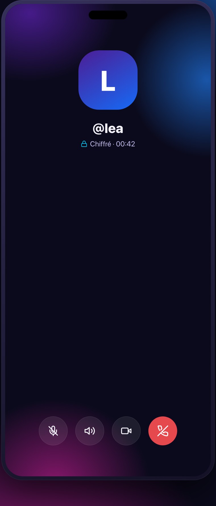 An encrypted call with @lea in Bob Pro, “Encrypted · 00:42”.